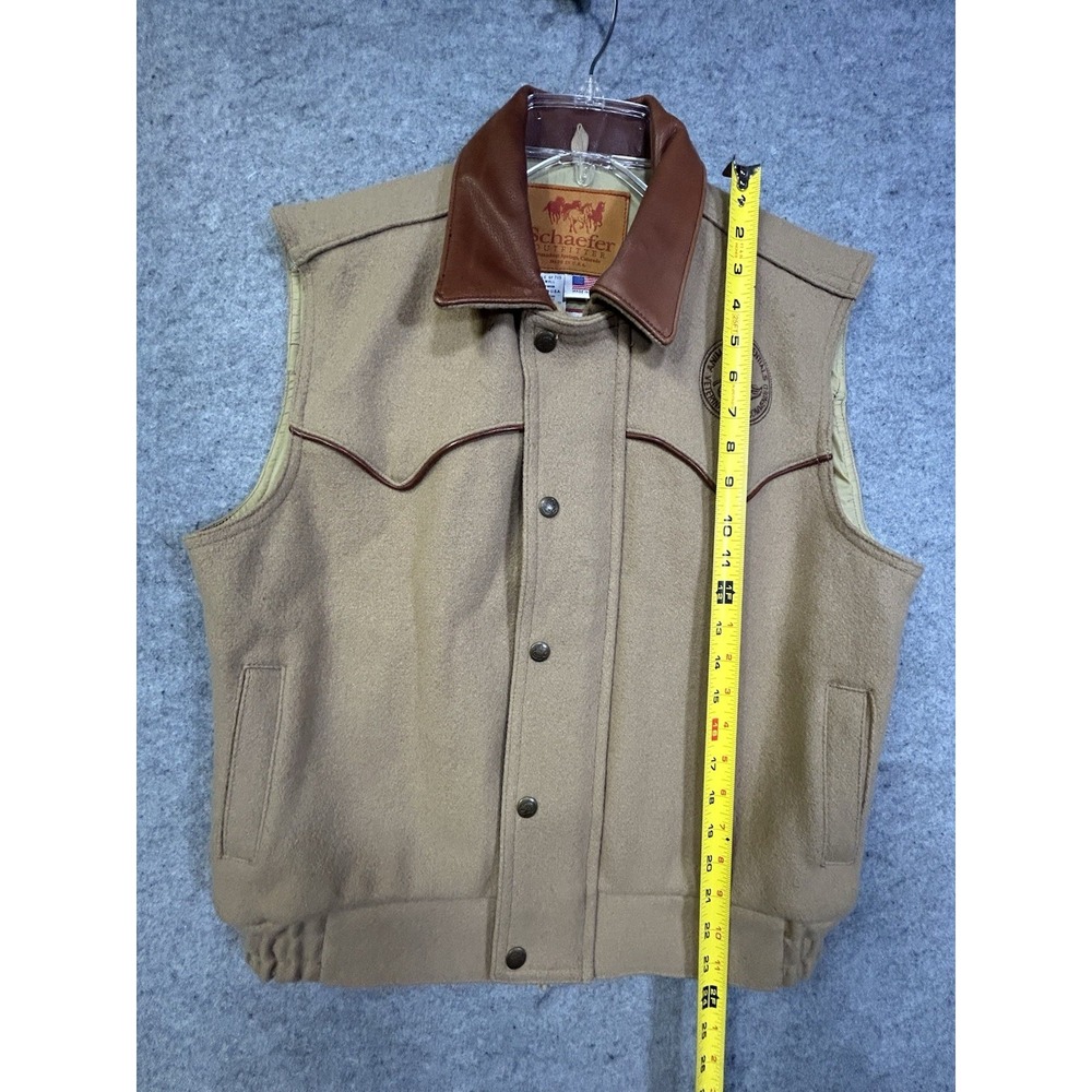 Schaefer Outfitter Vest Wool Leather Collar Men's Small Made in USA Branded - Picture 12 of 16